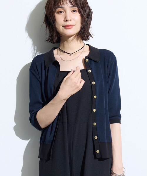 INDIVI(インディヴィ)の「【バイカラー】衿付きシャツ風ニット(ニット/セーター・レディース・ネイビー系4/ダークブラウン系4/ホワイト系7・38/13/05/15 )」の3枚目の写真