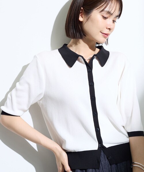 INDIVI(インディヴィ)の「【バイカラー】衿付きシャツ風ニット(ニット/セーター・レディース・ネイビー系4/ダークブラウン系4/ホワイト系7・38/13/05/15 )」の5枚目の写真