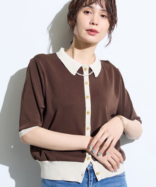 INDIVI(インディヴィ)の「【バイカラー】衿付きシャツ風ニット(ニット/セーター・レディース・ネイビー系4/ダークブラウン系4/ホワイト系7・38/13/05/15 )」の9枚目の写真