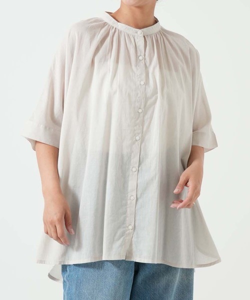 HEART MARKET(ハートマーケット)の「ふわ軽コットンシアー半袖チュニック(シャツ/ブラウス・レディース・ベージュ/チャコールグレー/グリーン/ブラック/ネイビー系/ナチュラル・FREE)」の5枚目の写真