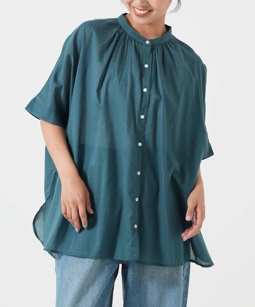 HEART MARKET(ハートマーケット)の「ふわ軽コットンシアー半袖チュニック(シャツ/ブラウス・レディース・ベージュ/チャコールグレー/グリーン/ブラック/ネイビー系/ナチュラル・FREE)」の6枚目の写真