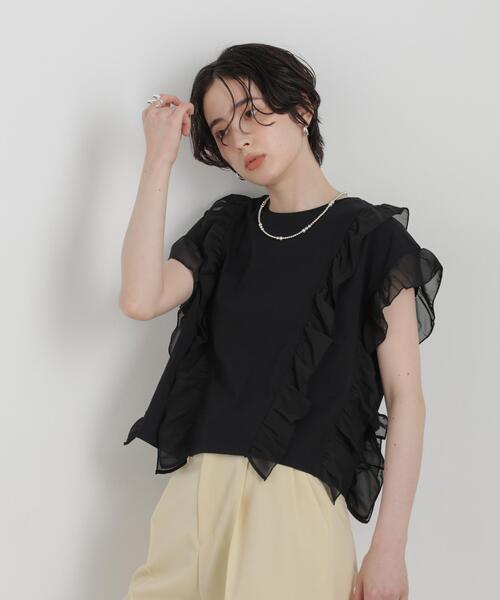 NANO universe（ナノユニバース）の「シフォンフリルカットソー（Tシャツ/カットソー・レディース・ブラック/ミント/オフホワイト・FREE）」の3枚目の写真