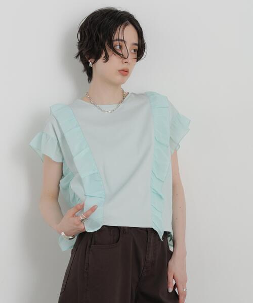 NANO universe（ナノユニバース）の「シフォンフリルカットソー（Tシャツ/カットソー・レディース・ブラック/ミント/オフホワイト・FREE）」の4枚目の写真