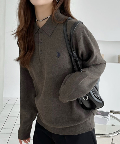 U.S. POLO ASSN.(ユーエスポロアッスン)の「【U.S. POLO ASSN. 】スウェットライク 配色 ポロセーター(ポロシャツ・レディース・ブラック/アイボリー/モカ・M/L)」の4枚目の写真