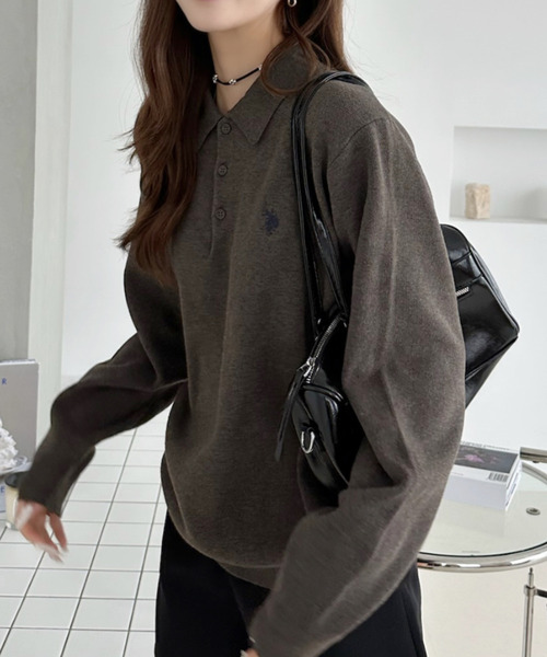 U.S. POLO ASSN.(ユーエスポロアッスン)の「【U.S. POLO ASSN. 】スウェットライク 配色 ポロセーター(ポロシャツ・レディース・ブラック/アイボリー/モカ・M/L)」の5枚目の写真