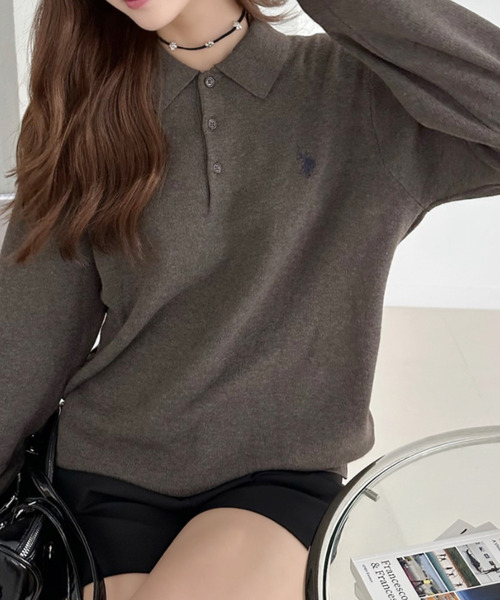 U.S. POLO ASSN.(ユーエスポロアッスン)の「【U.S. POLO ASSN. 】スウェットライク 配色 ポロセーター(ポロシャツ・レディース・ブラック/アイボリー/モカ・M/L)」の8枚目の写真