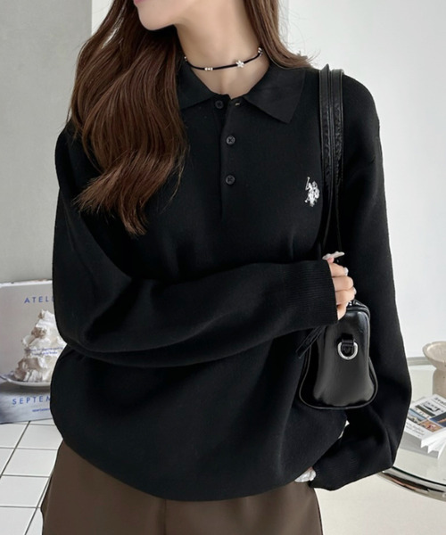 U.S. POLO ASSN.(ユーエスポロアッスン)の「【U.S. POLO ASSN. 】スウェットライク 配色 ポロセーター(ポロシャツ・レディース・ブラック/アイボリー/モカ・M/L)」の11枚目の写真
