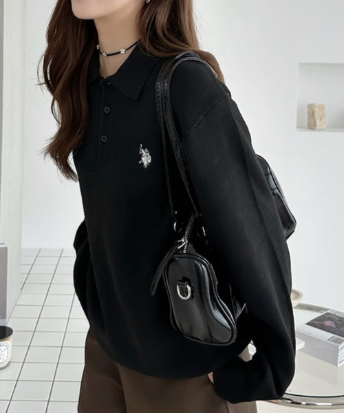 U.S. POLO ASSN.(ユーエスポロアッスン)の「【U.S. POLO ASSN. 】スウェットライク 配色 ポロセーター(ポロシャツ・レディース・ブラック/アイボリー/モカ・M/L)」の13枚目の写真