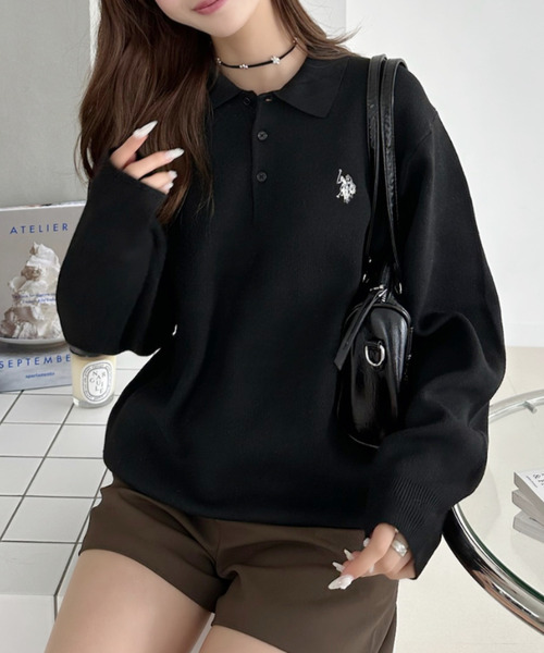 U.S. POLO ASSN.(ユーエスポロアッスン)の「【U.S. POLO ASSN. 】スウェットライク 配色 ポロセーター(ポロシャツ・レディース・ブラック/アイボリー/モカ・M/L)」の10枚目の写真