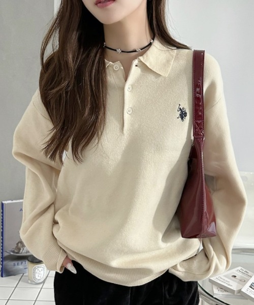 U.S. POLO ASSN.(ユーエスポロアッスン)の「【U.S. POLO ASSN. 】スウェットライク 配色 ポロセーター(ポロシャツ・レディース・ブラック/アイボリー/モカ・M/L)」の16枚目の写真