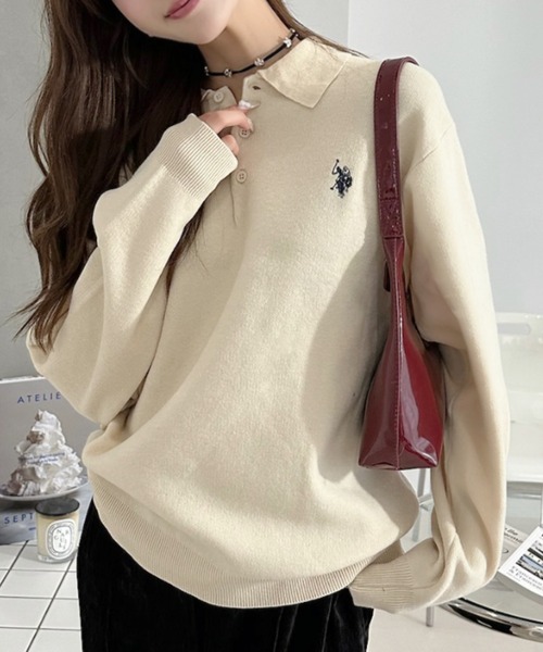 U.S. POLO ASSN.(ユーエスポロアッスン)の「【U.S. POLO ASSN. 】スウェットライク 配色 ポロセーター(ポロシャツ・レディース・ブラック/アイボリー/モカ・M/L)」の17枚目の写真