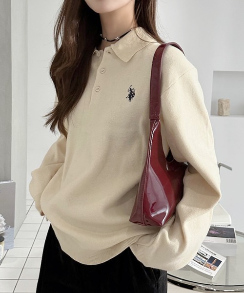 U.S. POLO ASSN.(ユーエスポロアッスン)の「【U.S. POLO ASSN. 】スウェットライク 配色 ポロセーター(ポロシャツ・レディース・ブラック/アイボリー/モカ・M/L)」の18枚目の写真