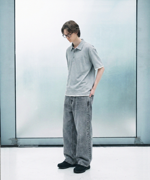 LETTERCOMO(レテルコモ)の「ダストレイヤード半袖ポロシャツグレー(Tシャツ/カットソー・メンズ・グレー・MEDIUM/LARGE)」の2枚目の写真