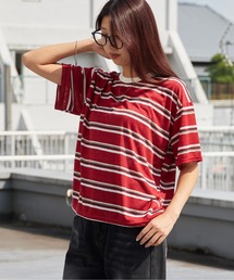 Boxy-Fit Wide-Stripe T-Shirt / ボックスシルエット ワイドボーダーTシャツ リブ コットン レディース 韓国 秋 秋服 2026年秋冬