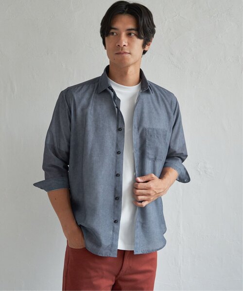 ikka（イッカ）の「シアーデニム／チェック七分袖シャツ（シャツ/ブラウス・メンズ・ブラウン/ブラック/ネイビー・M/L/XL/S）」の6枚目の写真
