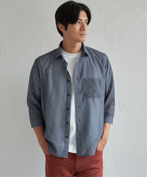 ikka（イッカ）の「シアーデニム／チェック七分袖シャツ（シャツ/ブラウス・メンズ・ブラウン/ブラック/ネイビー・M/L/XL/S）」の7枚目の写真