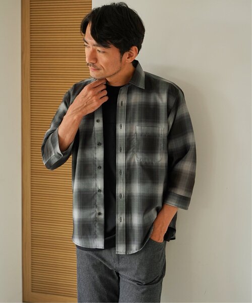 ikka（イッカ）の「シアーデニム／チェック七分袖シャツ（シャツ/ブラウス・メンズ・ブラウン/ブラック/ネイビー・M/L/XL/S）」の11枚目の写真