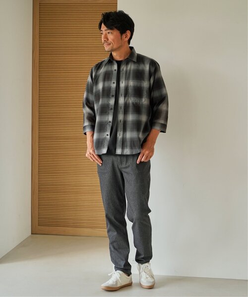 ikka（イッカ）の「シアーデニム／チェック七分袖シャツ（シャツ/ブラウス・メンズ・ブラウン/ブラック/ネイビー・M/L/XL/S）」の12枚目の写真