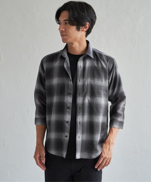 ikka（イッカ）の「シアーデニム／チェック七分袖シャツ（シャツ/ブラウス・メンズ・ブラウン/ブラック/ネイビー・M/L/XL/S）」の16枚目の写真