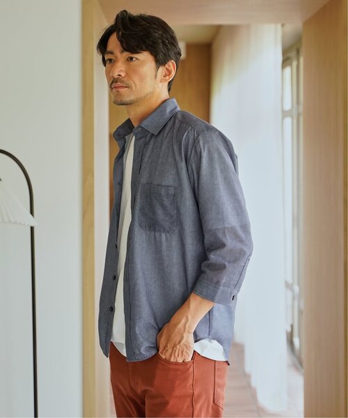 ikka（イッカ）の「シアーデニム／チェック七分袖シャツ（シャツ/ブラウス・メンズ・ブラウン/ブラック/ネイビー・M/L/XL/S）」の3枚目の写真