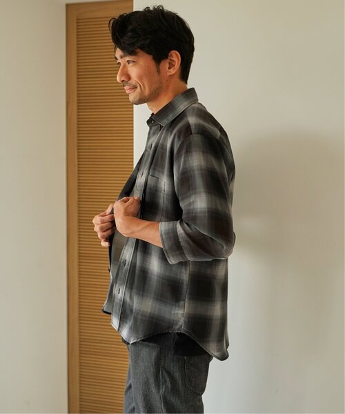 ikka（イッカ）の「シアーデニム／チェック七分袖シャツ（シャツ/ブラウス・メンズ・ブラウン/ブラック/ネイビー・M/L/XL/S）」の2枚目の写真