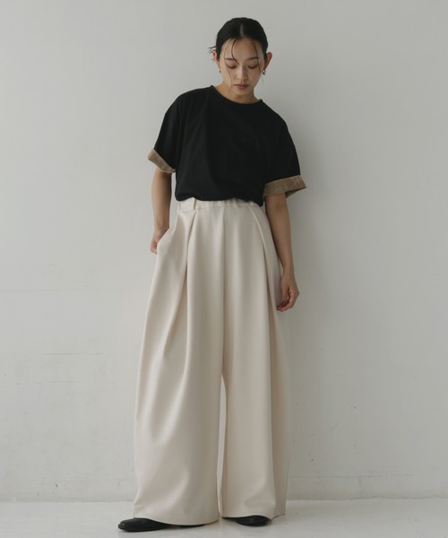 hellam(へラム)の「ボンディングタックワイドパンツ(スウェットパンツ・レディース・ブラウン/チャコール/アイボリー/ブラック・FREE)」の1枚目の写真