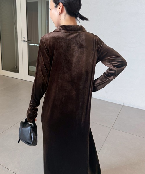 select MOCA by son(セレクトモカバイソン)の「Iラインベロアシャツワンピース【by SON】(シャツワンピース・レディース・ブラック/ブラウン・LARGE/MEDIUM)」の7枚目の写真