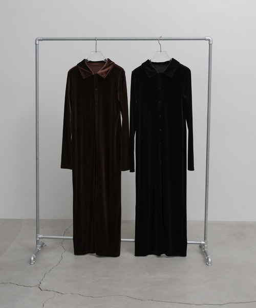 select MOCA by son(セレクトモカバイソン)の「Iラインベロアシャツワンピース【by SON】(シャツワンピース・レディース・ブラック/ブラウン・LARGE/MEDIUM)」の14枚目の写真