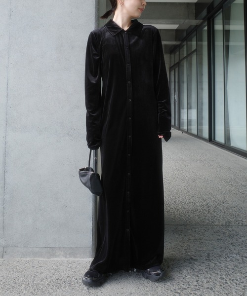 select MOCA by son(セレクトモカバイソン)の「Iラインベロアシャツワンピース【by SON】(シャツワンピース・レディース・ブラック/ブラウン・LARGE/MEDIUM)」の15枚目の写真
