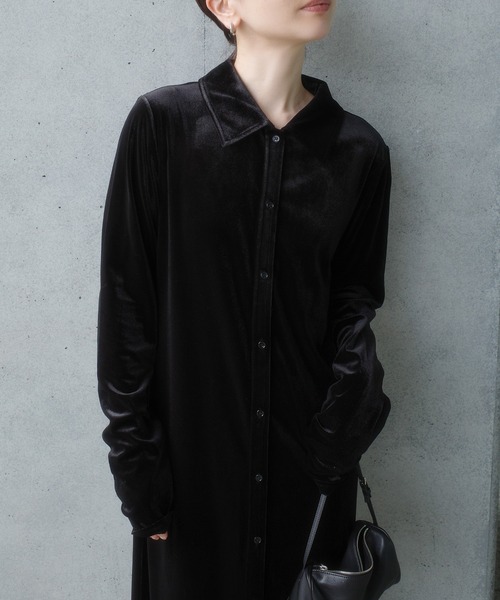select MOCA by son(セレクトモカバイソン)の「Iラインベロアシャツワンピース【by SON】(シャツワンピース・レディース・ブラック/ブラウン・LARGE/MEDIUM)」の16枚目の写真