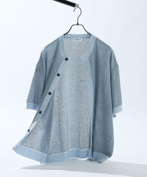 ABAHOUSE（アバハウス）の「シアーワッフル クルーネックカーディガン（カーディガン/ボレロ・メンズ・ブラック/オフホワイト/カーキ/サックスブルー・46/48）」の4枚目の写真