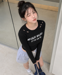 クラックムアプリンティング長袖Tシャツ[ブラック]
