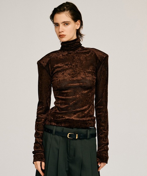 PRANK PROJECT(プランクプロジェクト)の「【2026Autumn Pre-Order】メッシュベロアトップス / Mesh Velour Top(Tシャツ/カットソー・レディース・グリーン/ブラウン/ブラック/ホワイト・FREE)」の4枚目の写真