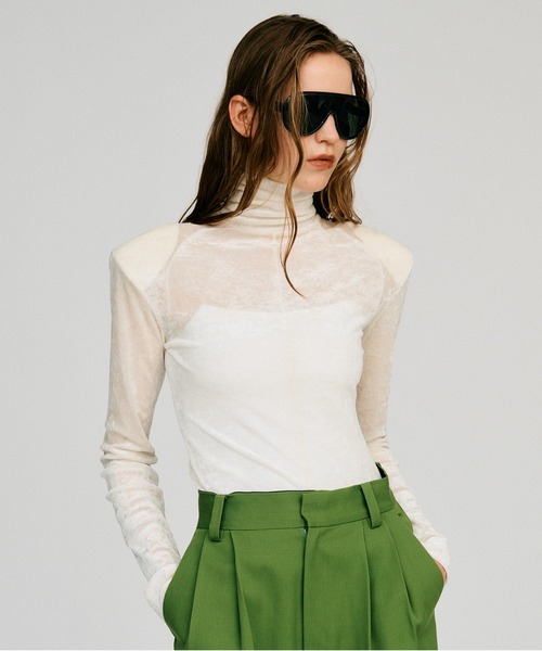 PRANK PROJECT(プランクプロジェクト)の「【2026Autumn Pre-Order】メッシュベロアトップス / Mesh Velour Top(Tシャツ/カットソー・レディース・グリーン/ブラウン/ブラック/ホワイト・FREE)」の2枚目の写真