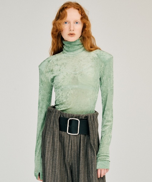 PRANK PROJECT(プランクプロジェクト)の「【2026Autumn Pre-Order】メッシュベロアトップス / Mesh Velour Top(Tシャツ/カットソー・レディース・グリーン/ブラウン/ブラック/ホワイト・FREE)」の1枚目の写真