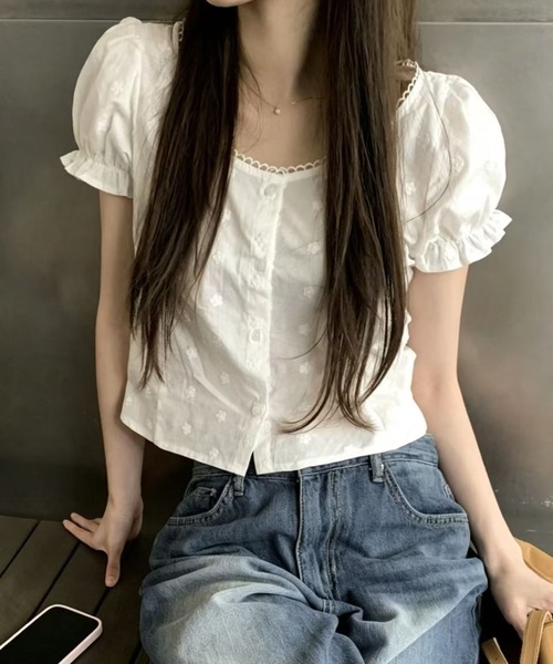 Girly Doll(ガーリードール)の「レーストリム刺繍入りパフスリブラウス(シャツ/ブラウス・レディース・ブラック・FREE)」の8枚目の写真