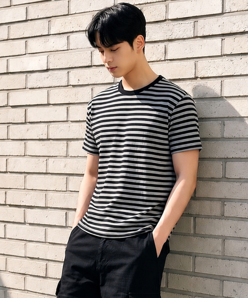VANNWORKS（バンワークス）の「ストライプクロップ半袖Tシャツ (VS0302) ブラック（Tシャツ/カットソー・メンズ・その他・MEDIUM/LARGE/X-LARGE）」の5枚目の写真