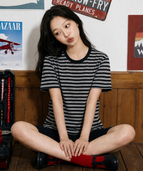 VANNWORKS（バンワークス）の「ストライプクロップ半袖Tシャツ (VS0302) ブラック（Tシャツ/カットソー・メンズ・その他・MEDIUM/LARGE/X-LARGE）」の3枚目の写真