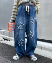 デニムパンツ（ブルー・ネイビー/青色系・花柄・ボタニカル柄