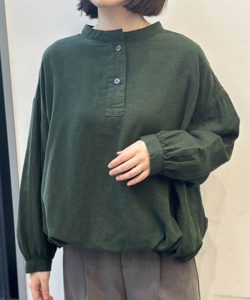 SELF+SERVICE(セルフサービス)の「オーガニック綿糸スタンドドロストブラウス(シャツ/ブラウス・レディース・グリーン系その他/チャコールグレー・XL/L/M)」の13枚目の写真