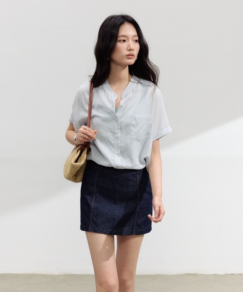 JOCOSA(ジョコサ)の「リネン混 シアーシャツ(シャツ/ブラウス・レディース・ライトブルー/レモンイエロー/ブラウン/ホワイト・L/M)」の3枚目の写真