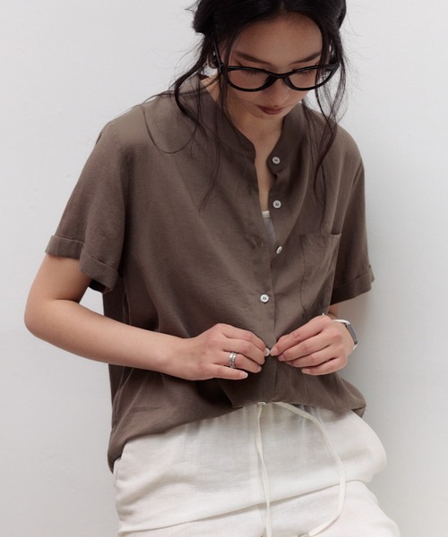 JOCOSA(ジョコサ)の「リネン混 シアーシャツ(シャツ/ブラウス・レディース・ライトブルー/レモンイエロー/ブラウン/ホワイト・L/M)」の6枚目の写真