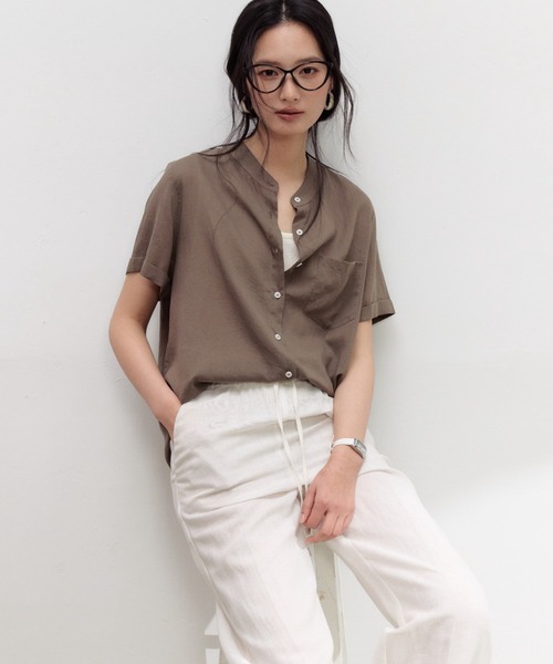 JOCOSA(ジョコサ)の「リネン混 シアーシャツ(シャツ/ブラウス・レディース・ライトブルー/レモンイエロー/ブラウン/ホワイト・L/M)」の7枚目の写真