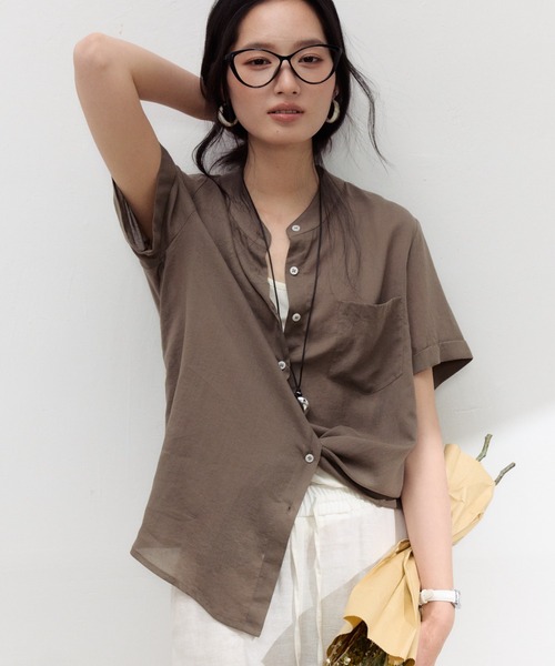 JOCOSA(ジョコサ)の「リネン混 シアーシャツ(シャツ/ブラウス・レディース・ライトブルー/レモンイエロー/ブラウン/ホワイト・L/M)」の8枚目の写真