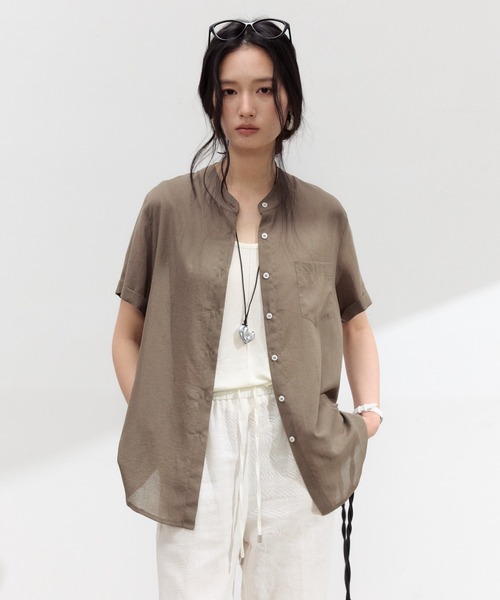 JOCOSA(ジョコサ)の「リネン混 シアーシャツ(シャツ/ブラウス・レディース・ライトブルー/レモンイエロー/ブラウン/ホワイト・L/M)」の10枚目の写真