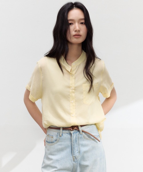 JOCOSA(ジョコサ)の「リネン混 シアーシャツ(シャツ/ブラウス・レディース・ライトブルー/レモンイエロー/ブラウン/ホワイト・L/M)」の11枚目の写真