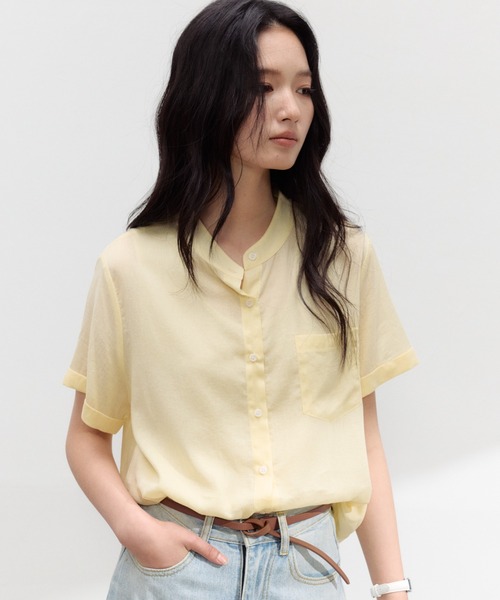 JOCOSA(ジョコサ)の「リネン混 シアーシャツ(シャツ/ブラウス・レディース・ライトブルー/レモンイエロー/ブラウン/ホワイト・L/M)」の12枚目の写真