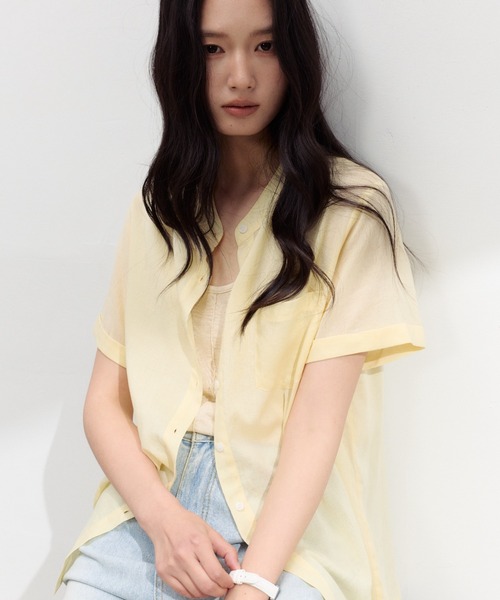 JOCOSA(ジョコサ)の「リネン混 シアーシャツ(シャツ/ブラウス・レディース・ライトブルー/レモンイエロー/ブラウン/ホワイト・L/M)」の13枚目の写真