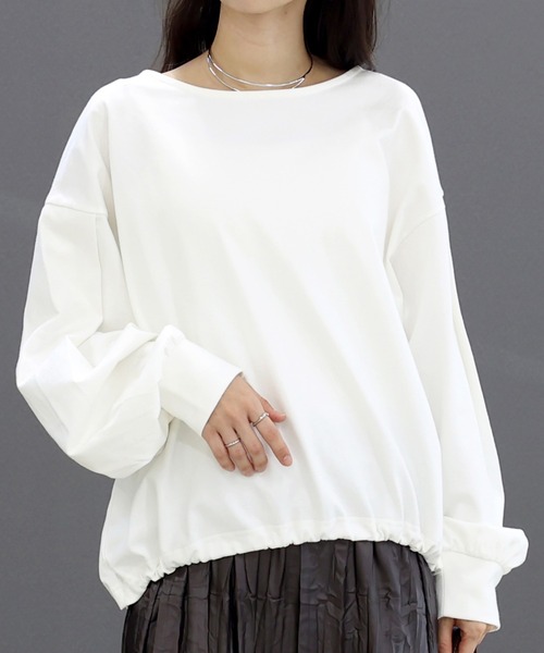Aletta vita(アレッタビータ)の「バスクボートネック裾ドロストプルオーバー(Tシャツ/カットソー・レディース・ブラウン/オフホワイト/ブラック・M)」の2枚目の写真