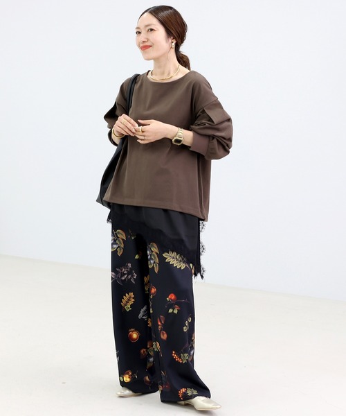 Aletta vita(アレッタビータ)の「バスクボートネック裾ドロストプルオーバー(Tシャツ/カットソー・レディース・ブラウン/オフホワイト/ブラック・M)」の10枚目の写真